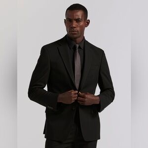 PERRY ELLIS Black Shadow Cord Textured Slim-Fit Stretch Two-Button Blazer 41S